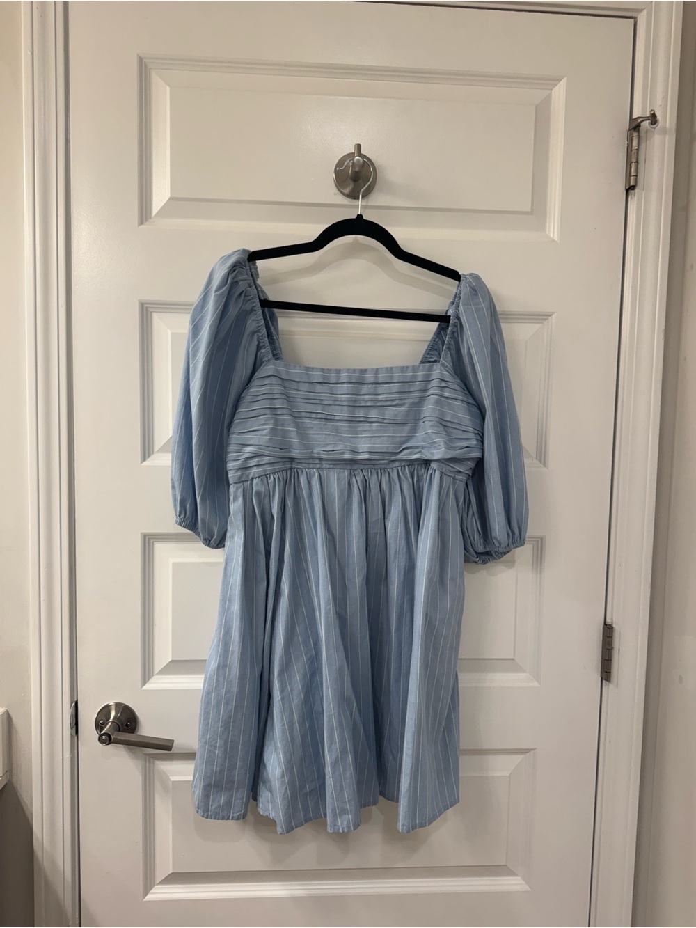 Abercrombie & Fitch Light Blue Square Neck Puff Sleeve Mini Dress